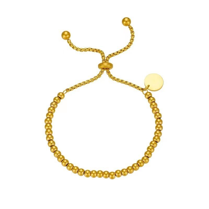 Woman 18K Gold Plated Stainless Steel Bead Ball Chain Bracelet Bangle Disc