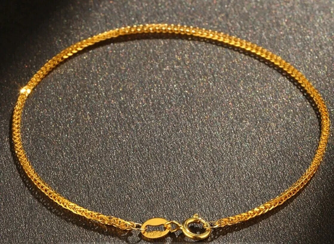 Pure 18K Yellow Gold AU750 Lucky Chain Bracelet Wheat Link Women 5.9”-9.4”