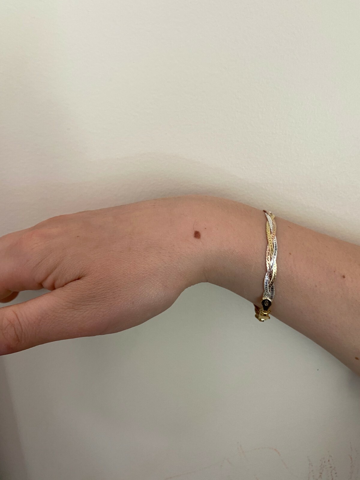 925 Silver TriColor Yellow Rose Gold Plated Twisted Braided Herringbone Bracelet