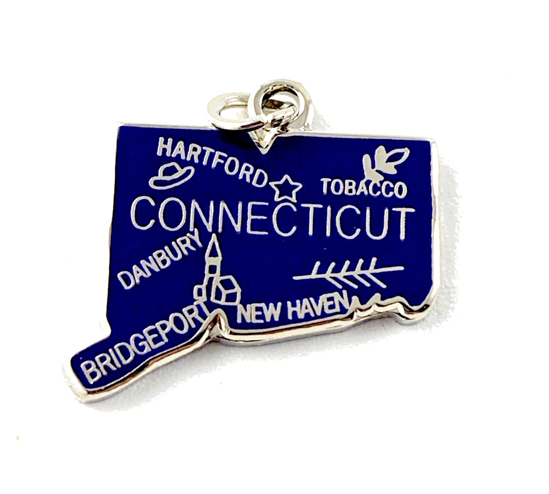 Connecticut State Charm Enamel | Silver Plate | Dark Blue | 1/2″ | New Old Stock