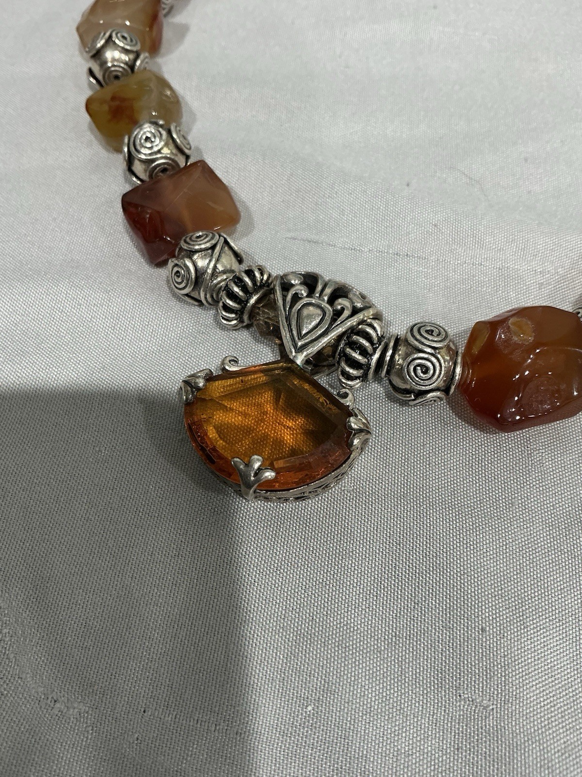 Stering silver with a large Amber stone and Agate Beads Dangle Lobster
