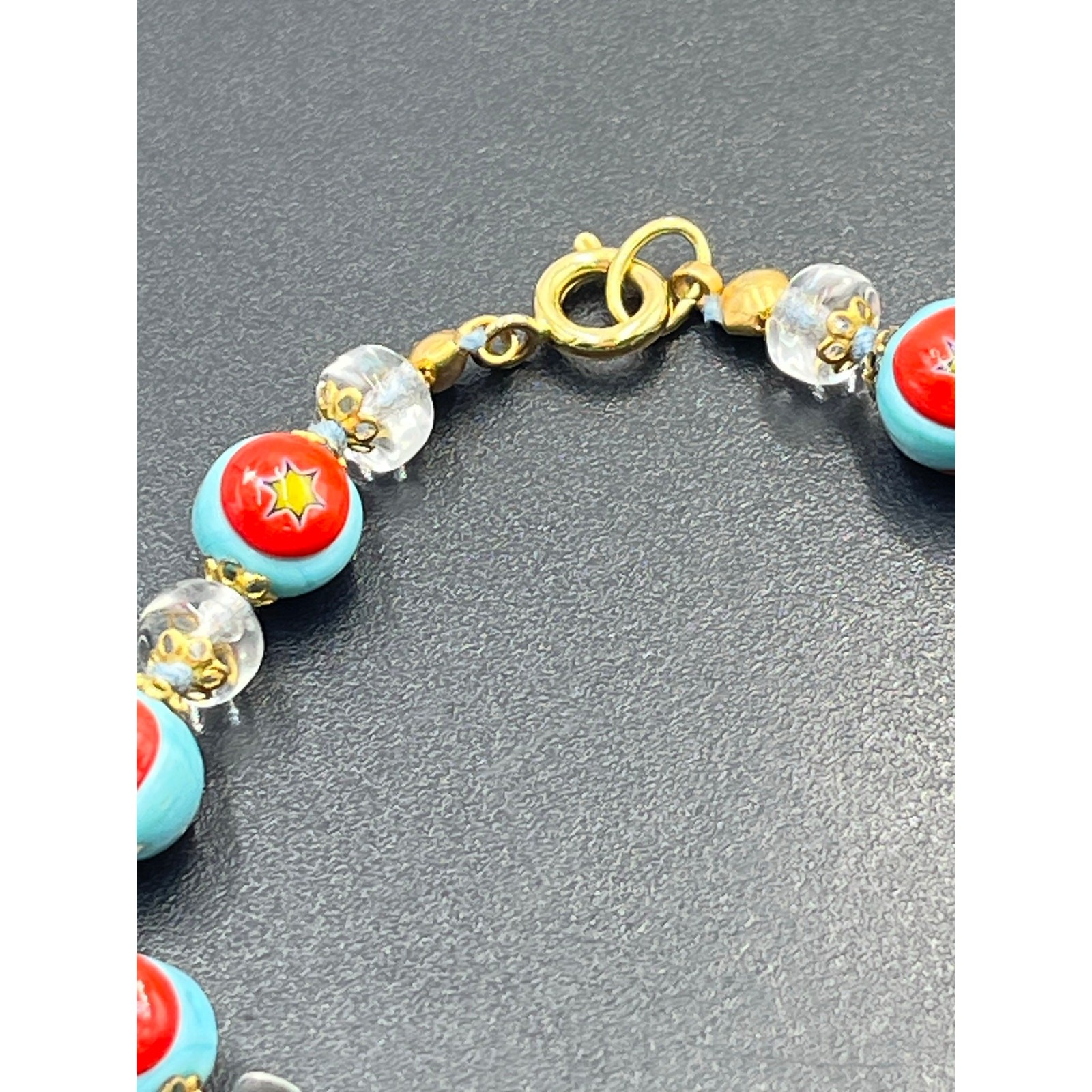 Darma Veiro Murano Venezia Italian Blue Red Glass Yellow Star Bracelet New