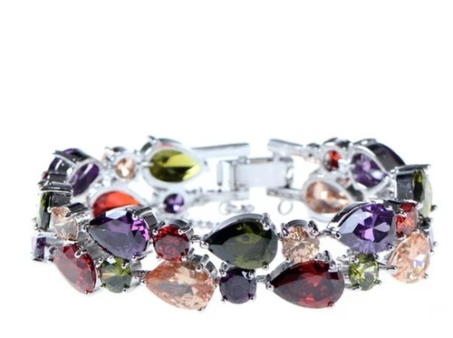 18k White Gold Filled Multicolor Tennis Bracelet Made Simulated Diamond 7.5 Inch