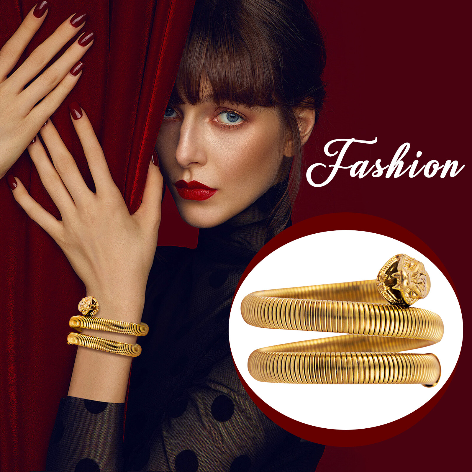 Women’s Mens Chunky Snake Wrap Bracelet Gold Plated Layered Cuff Stainless Steel