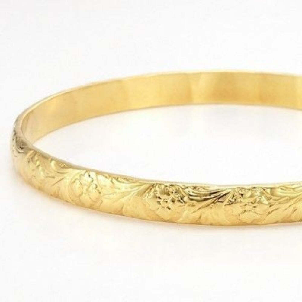 18ct Heavy Yellow Gold Plated Embossed Filigree Women’s Bangle – USA Made