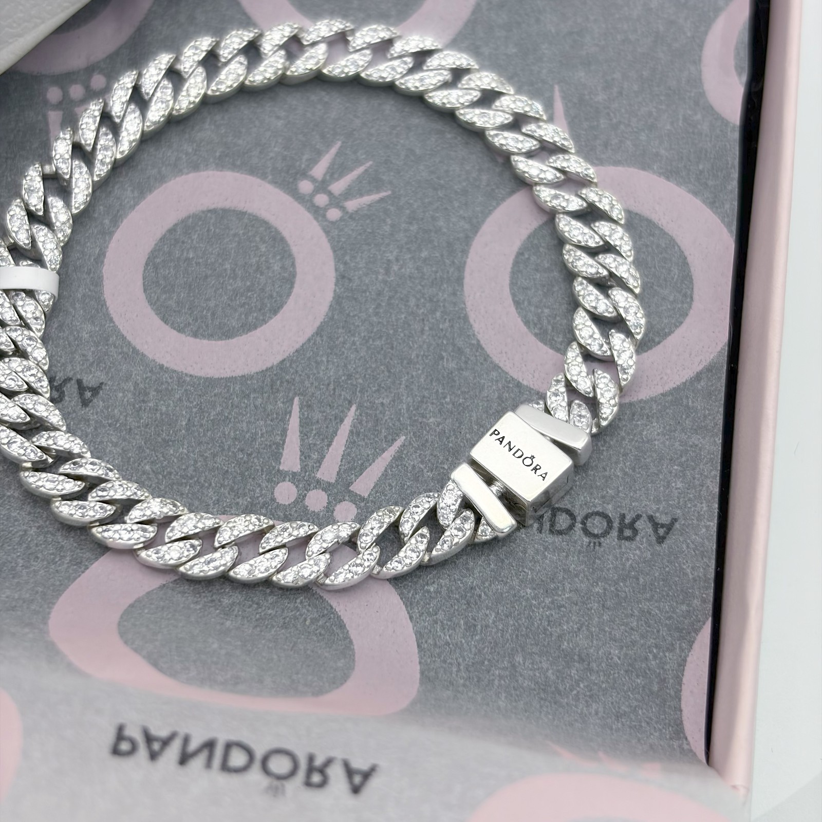 Pandora Timeless New Pavé Cuban Chain Unisex Sterling Silver Bracelet