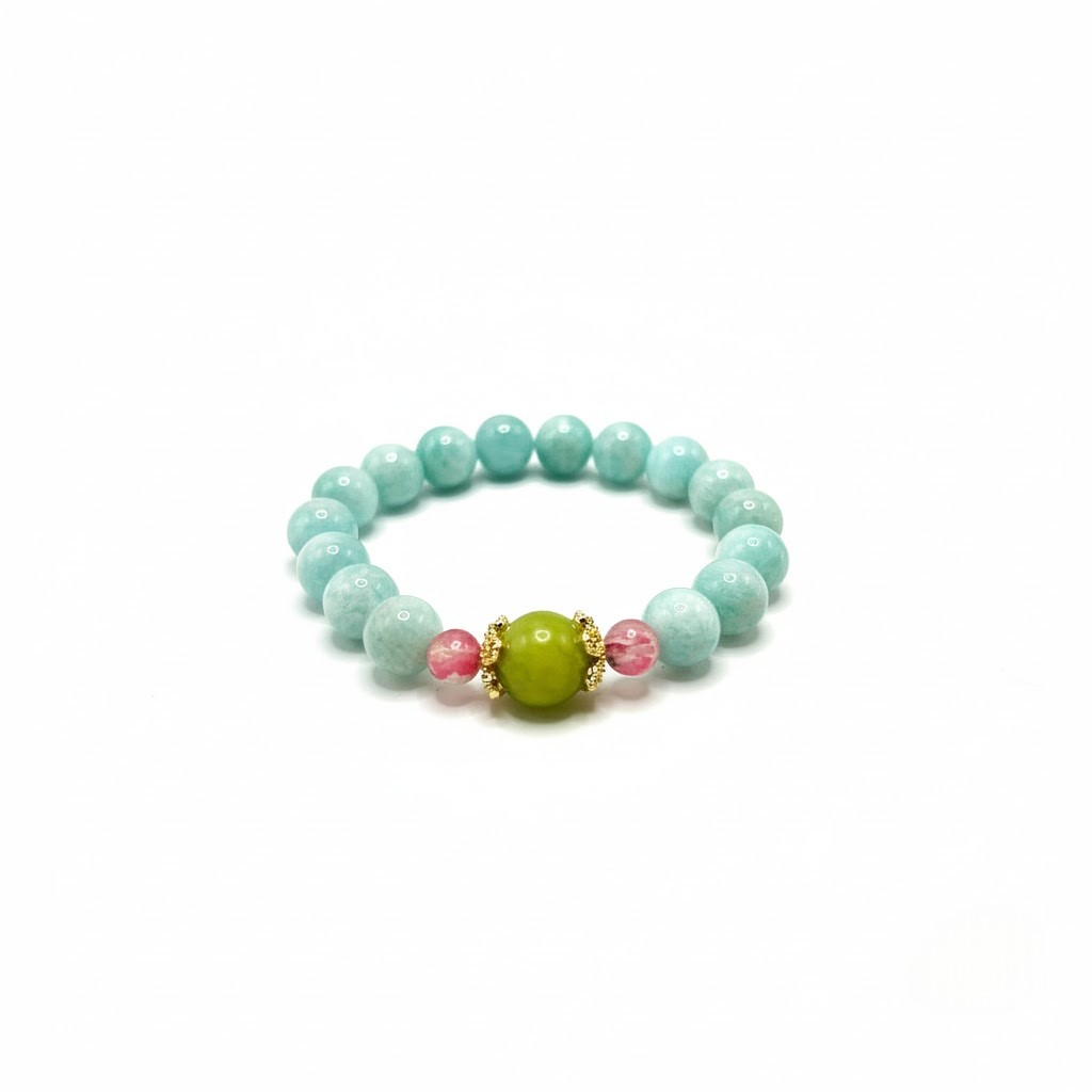 Natural Amazonite Crystal Bracelet 10mm Beads – Handmade Stretch Bracelet 17cm