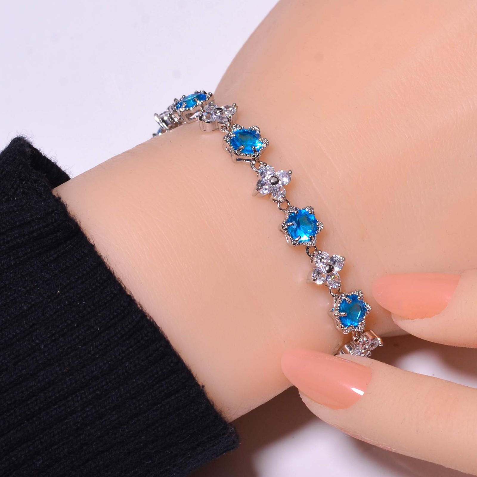 London Blue Topaz & Cubic Zirconia 925 Sterling Silver Tennis Bracelet 8.99″ B62