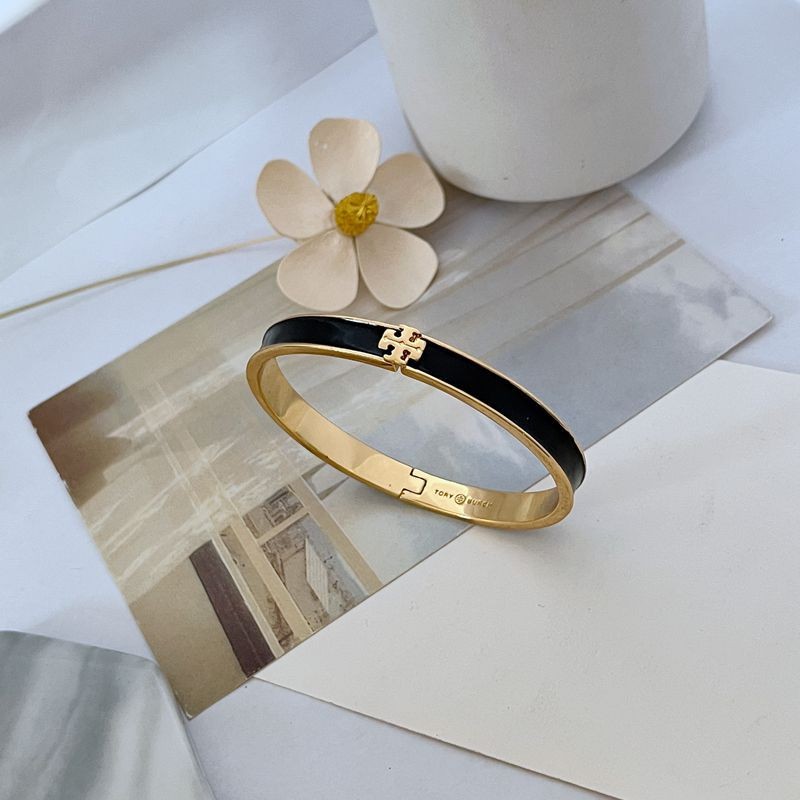New! Tory Black/Gold Hinge Bracelet | Stainless Steel 5mm Push Clasp