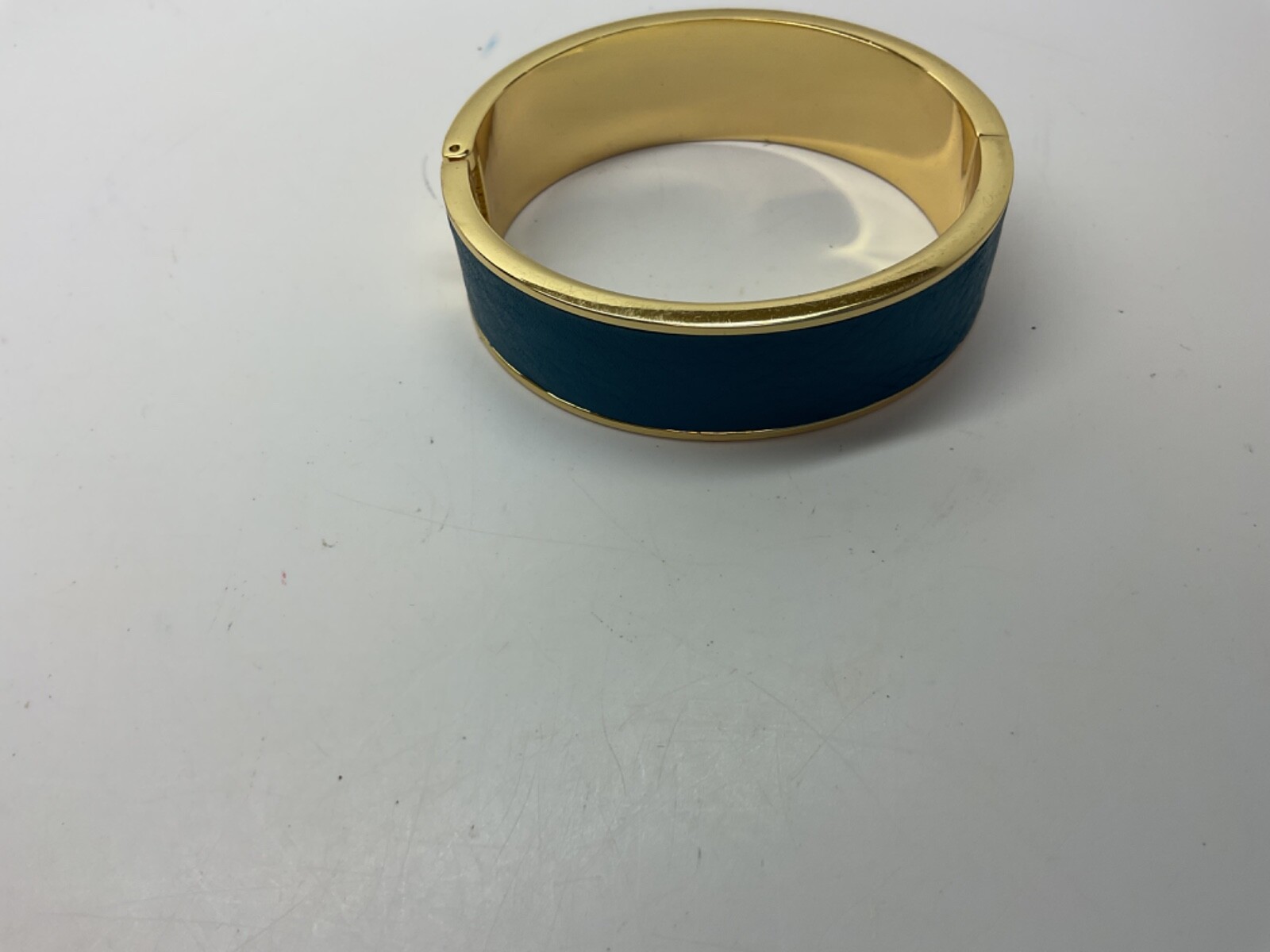 PARKER DANIELS PALM SPRINGS 18K GP AQUA ENAMEL & LEATHER CUFF BRACELET – NEW