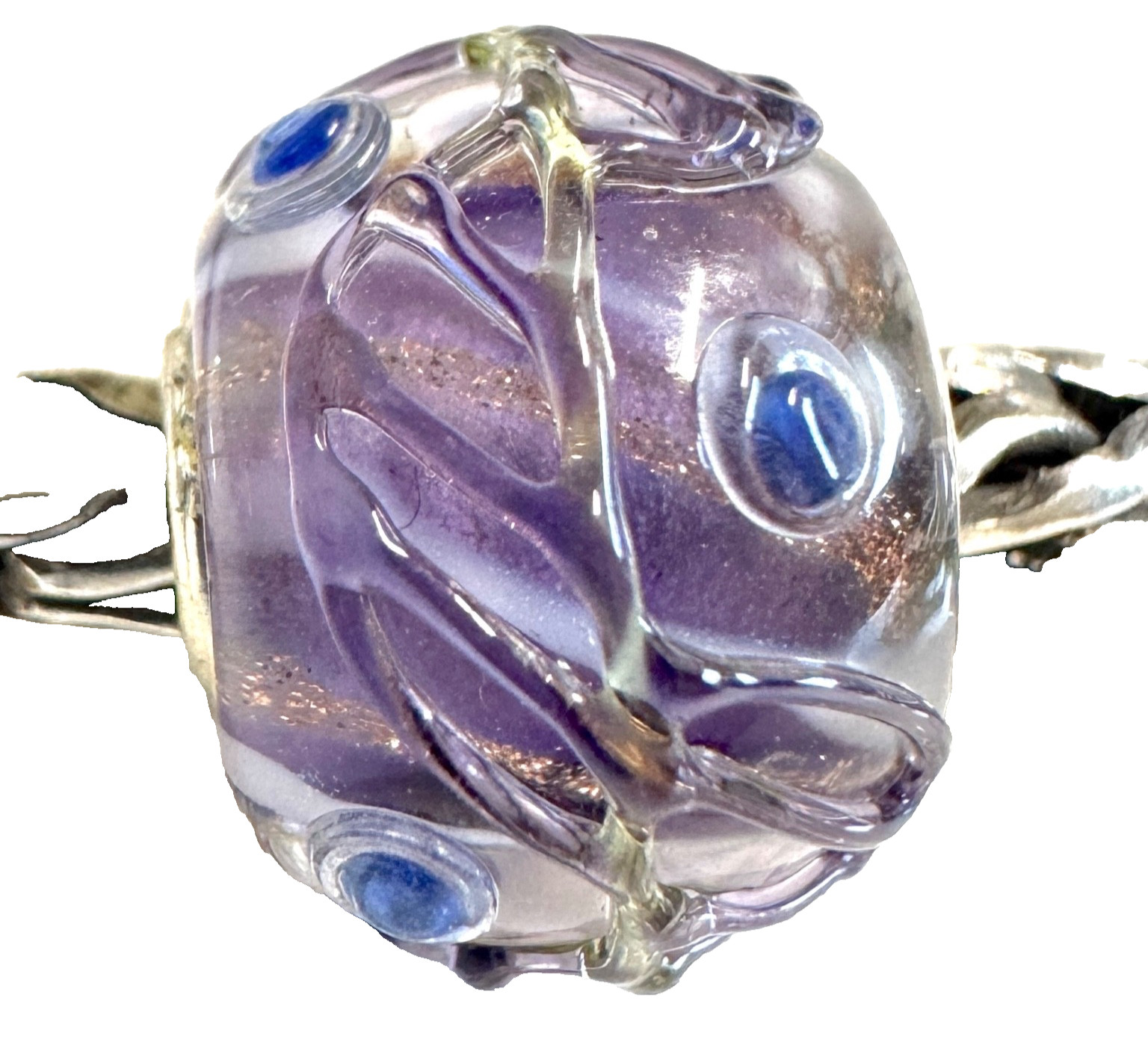 Trollbeads Sterling silver PURPLE BASE SPARKLY TEXTURED MINI BARREL