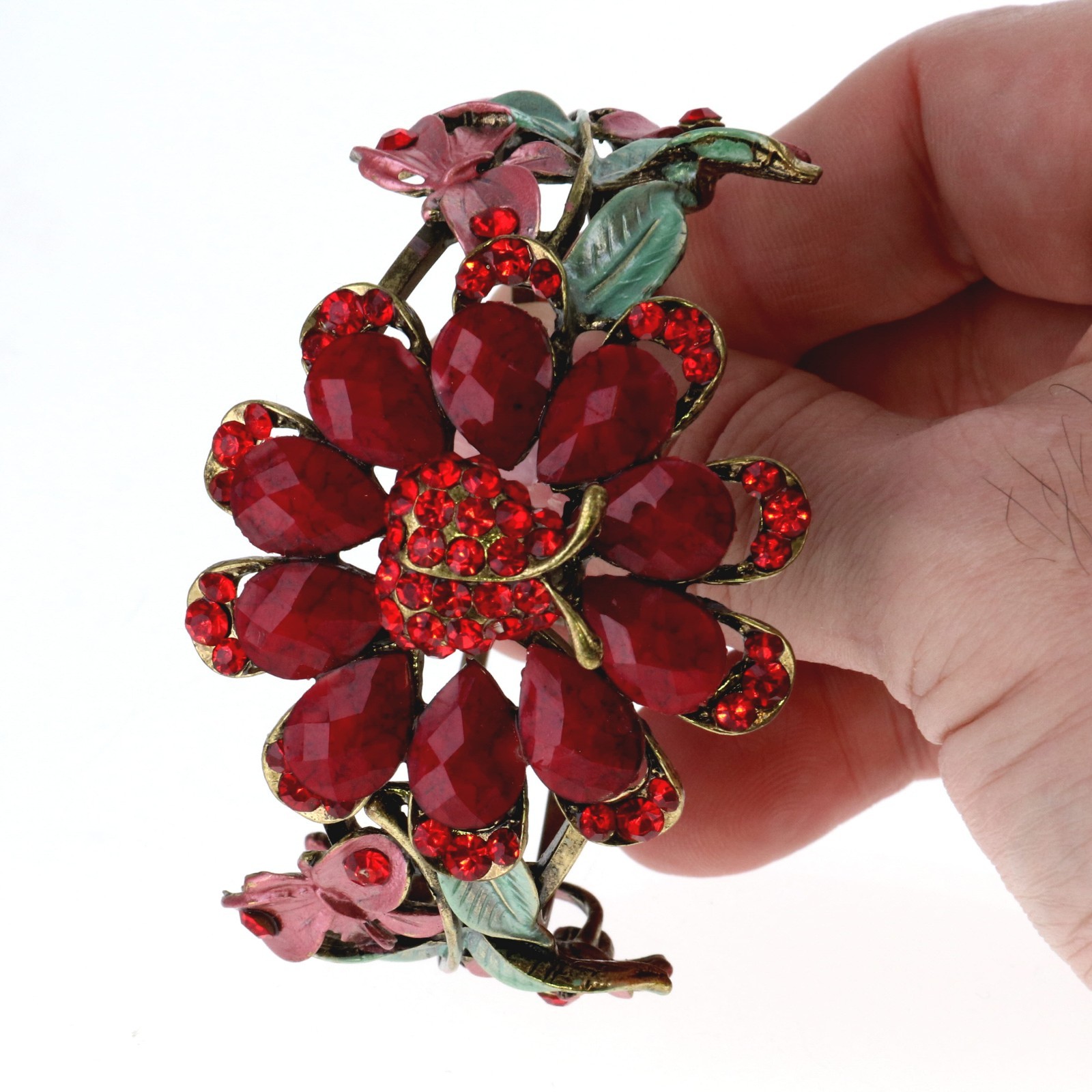 Red Fashion Crystal Ladybug and Flower Bracelet Bangle Cuff New