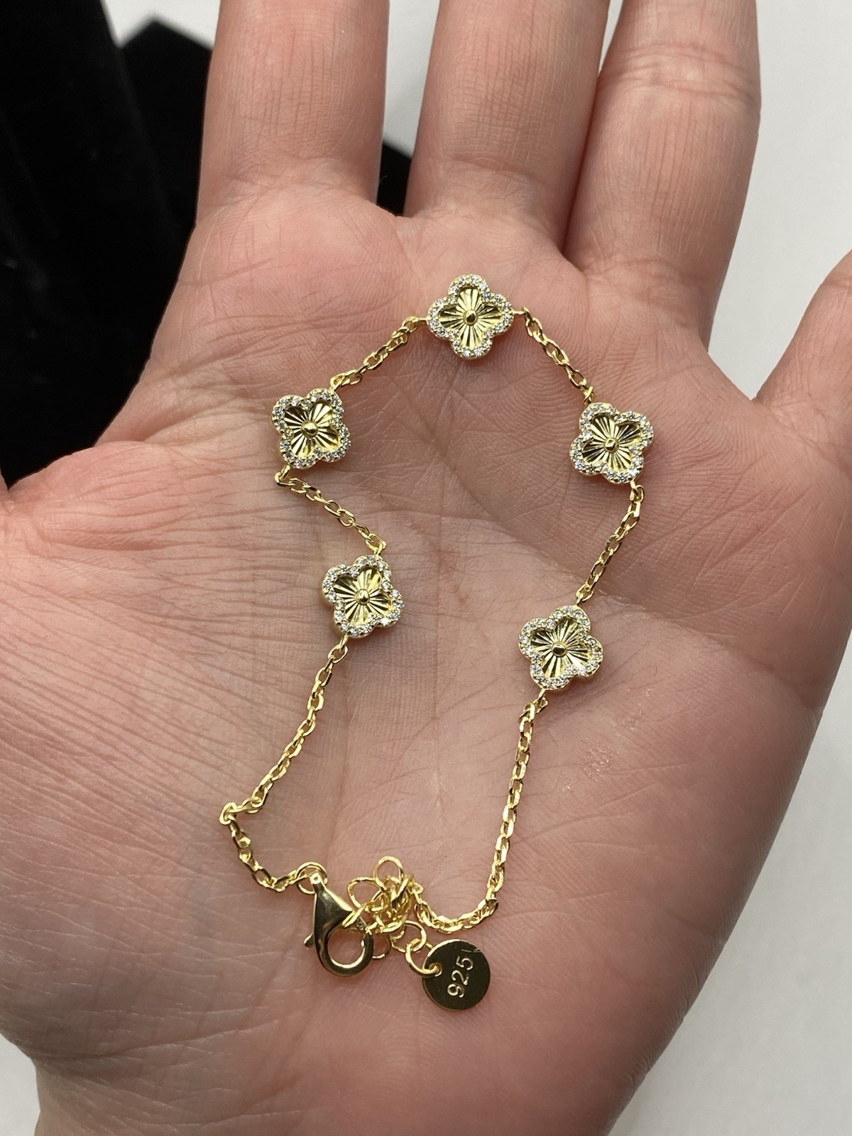 clover flower bracelet-0.49ct moissanite 7”+1” designer inspired – Gold over 925
