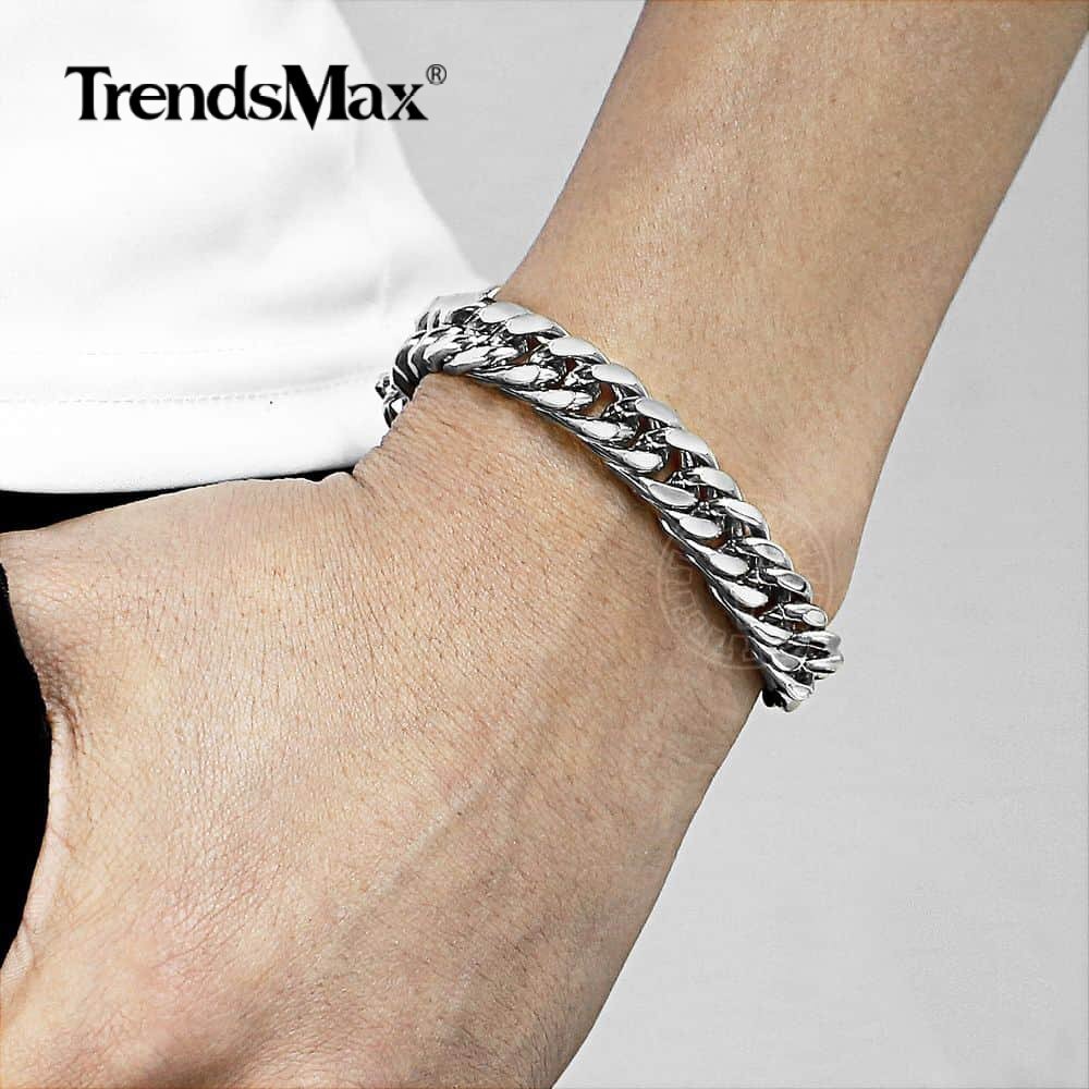 10/15mm Curb Cuban Rombo Link Bracelet Gold Plated 316L Stainless Steel Chain