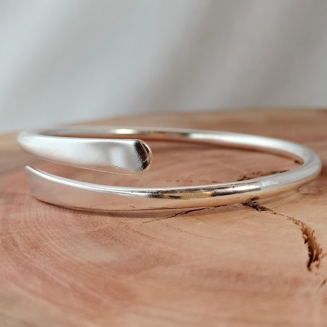 Minimalist 925 Sterling Silver Bypass Bangle, Adjustable Open Cuff Bracelet