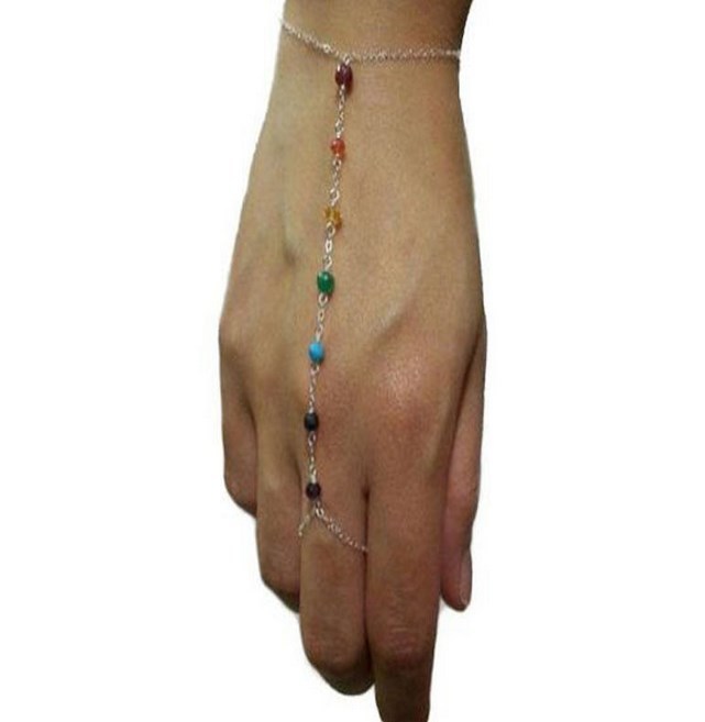 Chakra Colorful Yoga Beads Bracelet Necklace Chain Link Finger Hand Harness S10