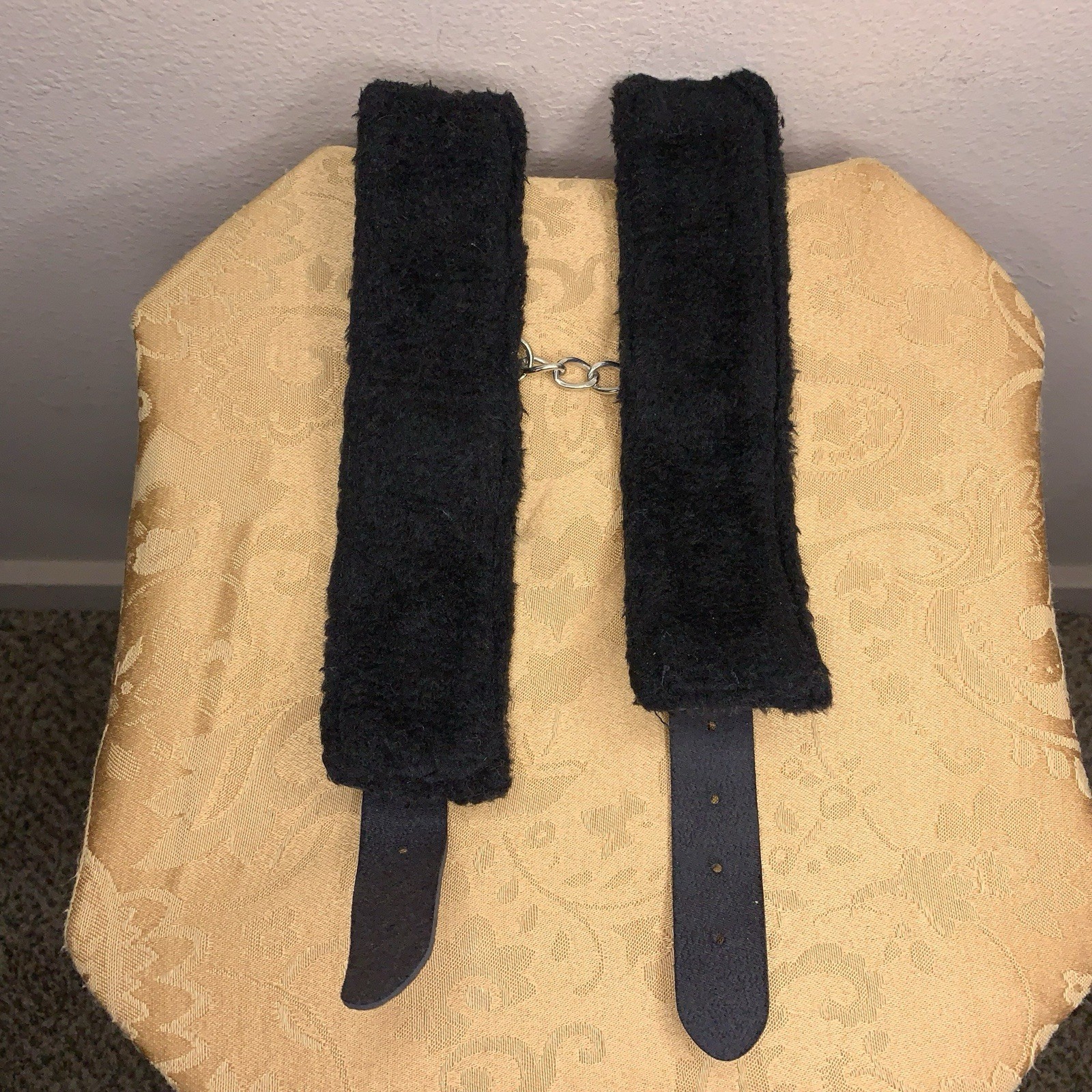 Set Of 2 Black Faux Leather Faux Fur Lined Bracelets Adult Unisex Goth Punk