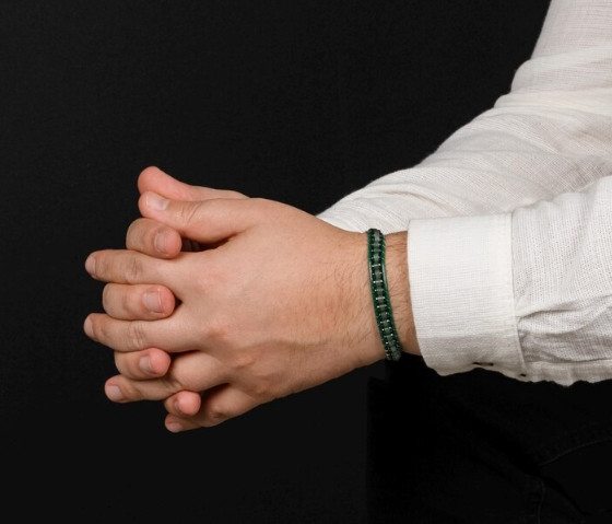 Green Aventurine Hematite Men Bracelet Braided Leather Magnetic Clasp Jewelry
