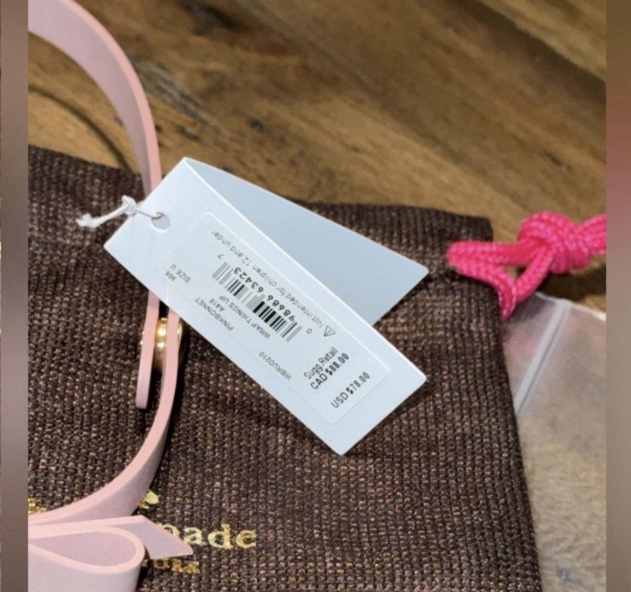 NWT Kate Spade pink bonnet (956) leather bow wrap bracelet wrap things up $78