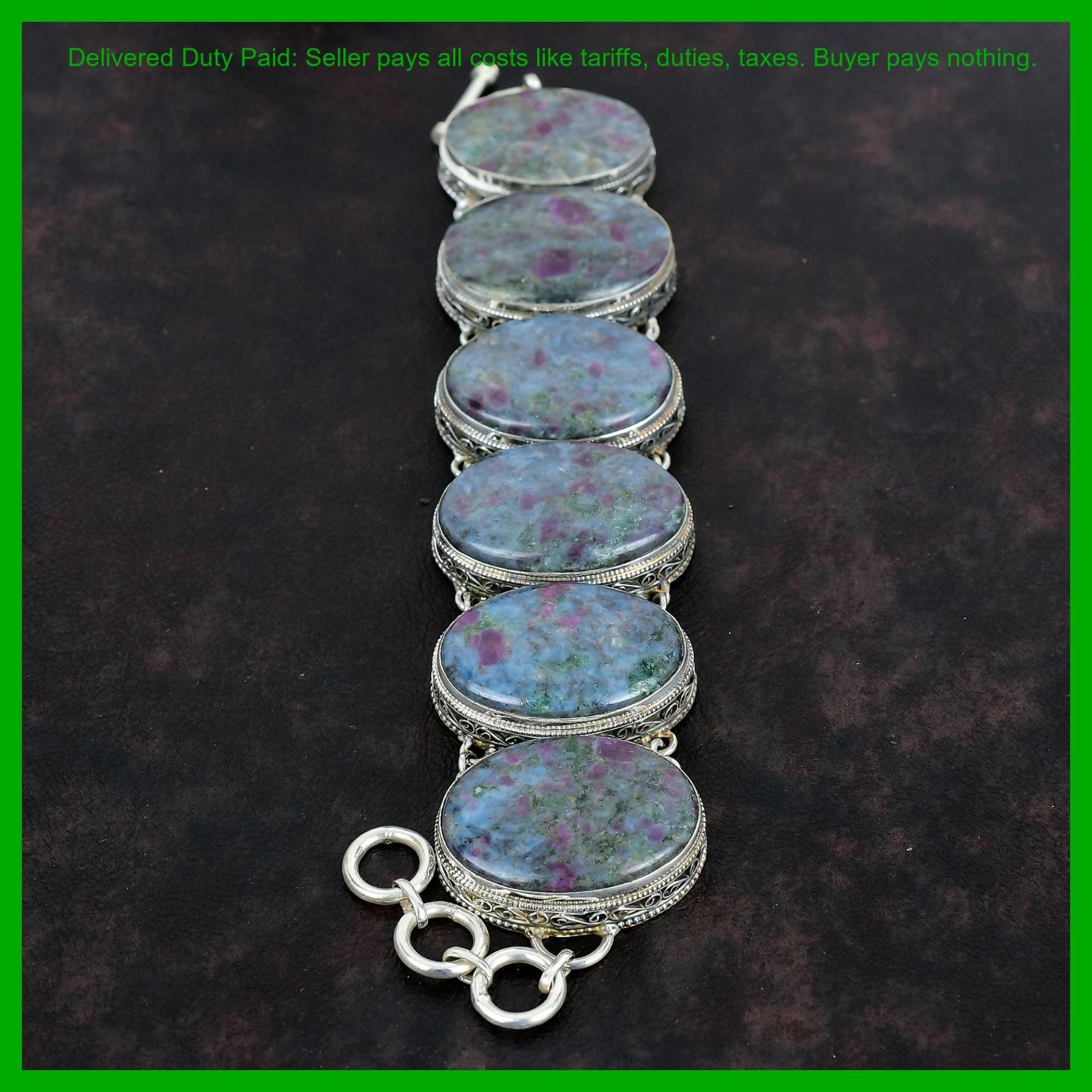 Natural Ruby In Blue Kyanite Chain Vintage Bracelet Jewelry 925 Sterling Silver