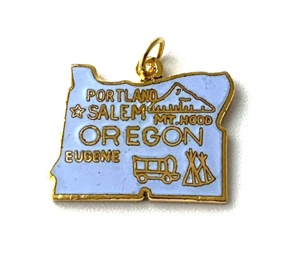Oregon State Charm Enamel | Gold Tone | Light Blue | 5/8″ | New Old Stock