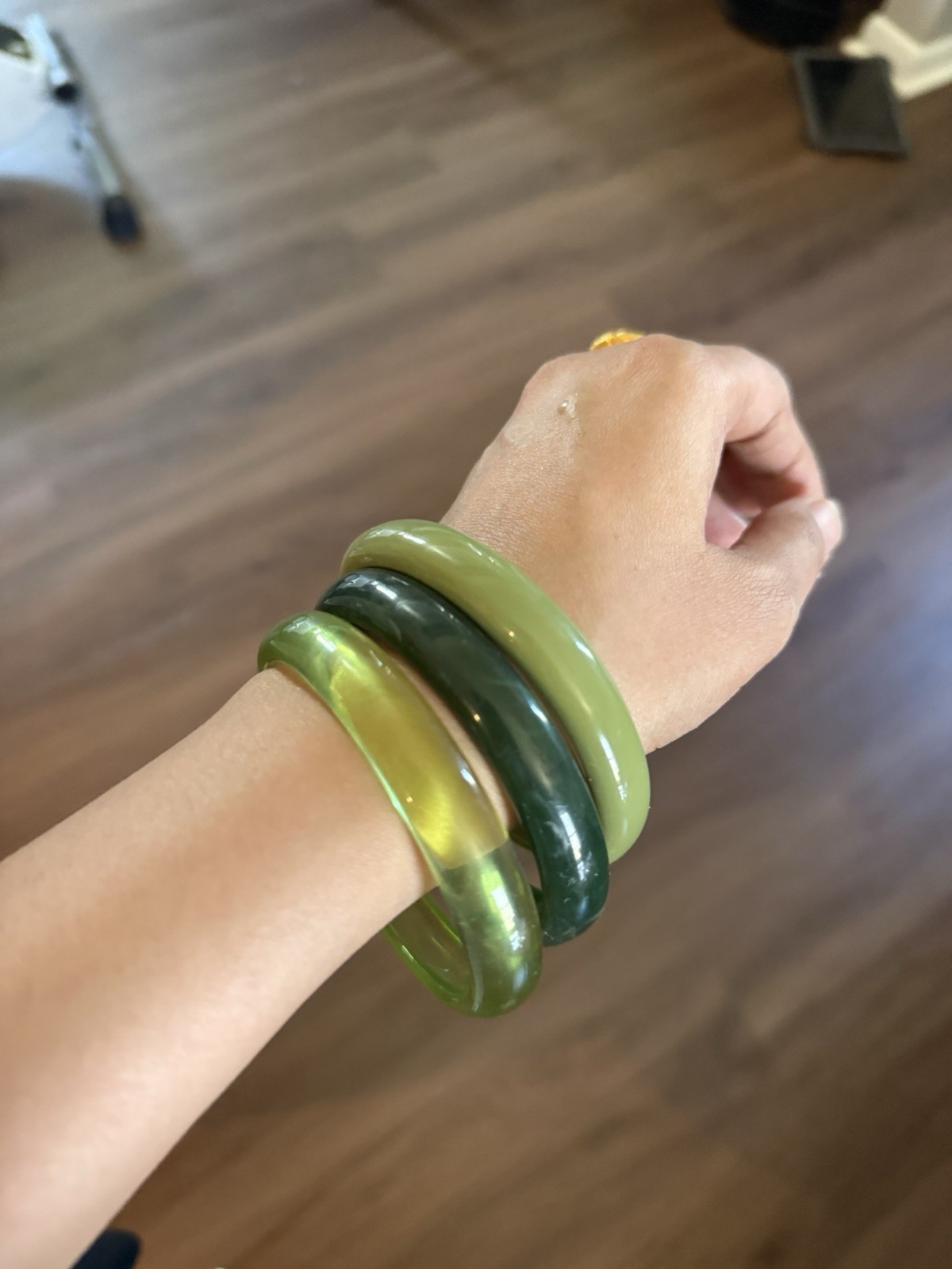 Bangle Lot 3 Green Lucite Acrylic Bracelet Set Statement Chunky Bold Big Women