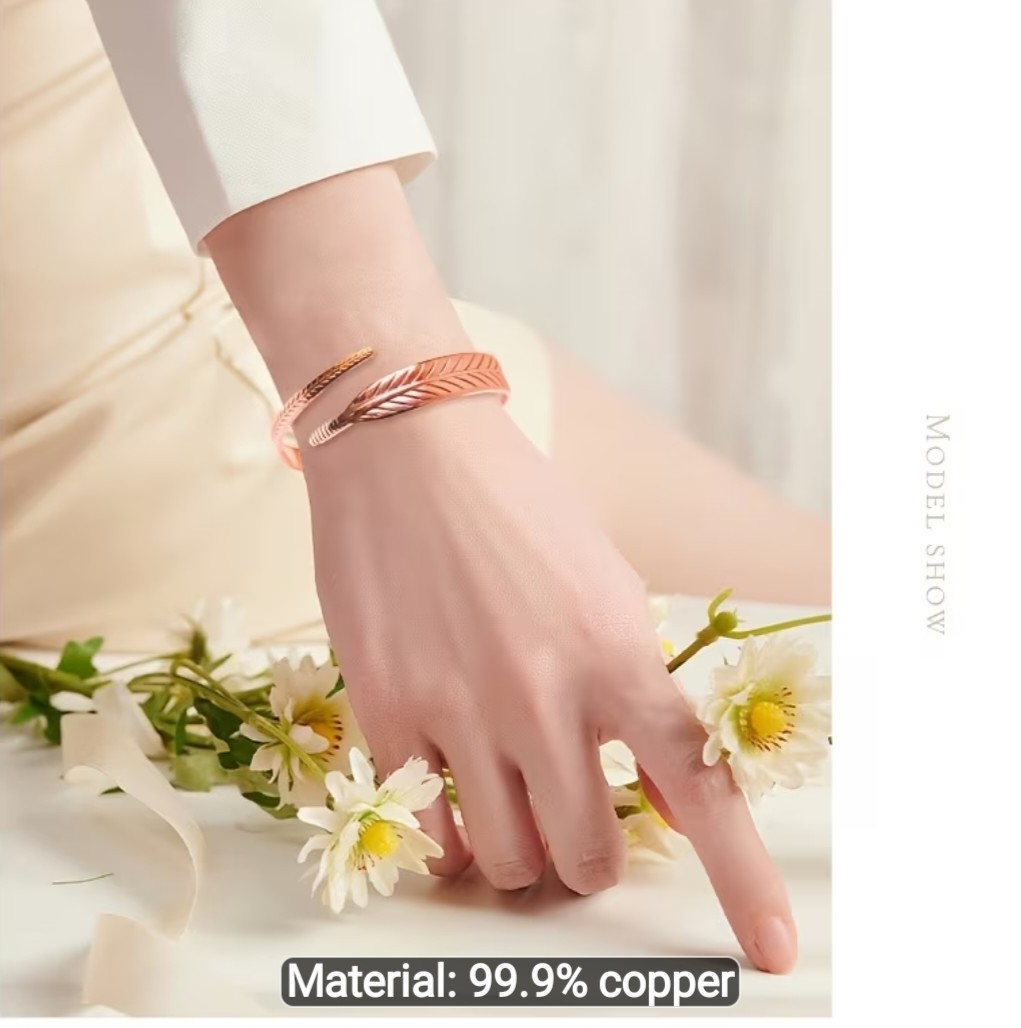 Pure 99.9 % Copper Adjustable Open Feather Bracelet