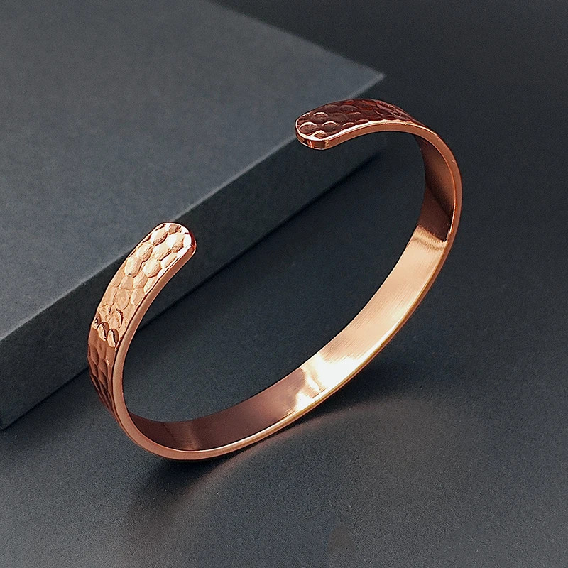 Vintage 99.9% Pure Copper Bracelets for Women Men Rose Color Cuff Bangles Charms