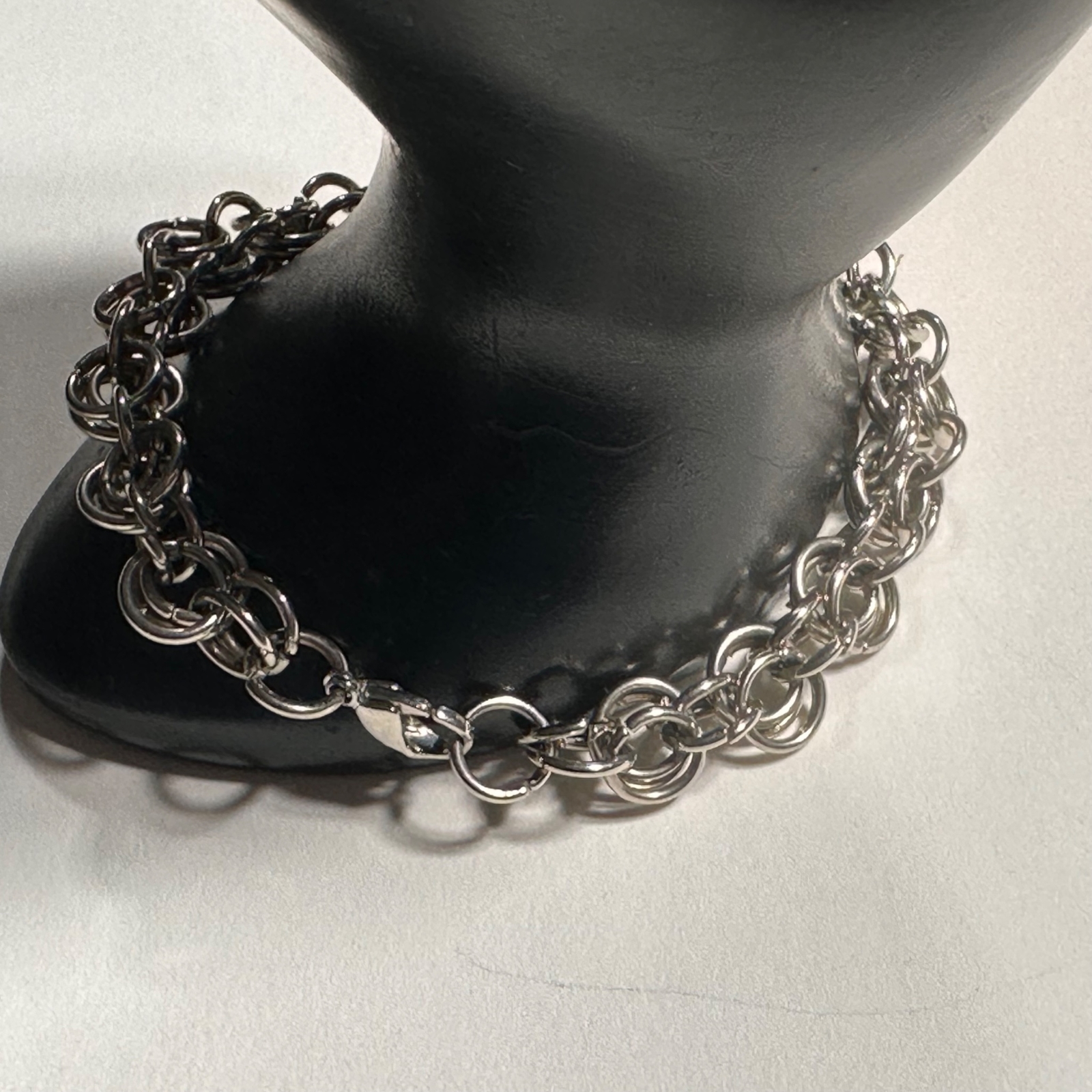 Round Link Multi Chain Bracelet Silver Tone Unisex 8” Industrial