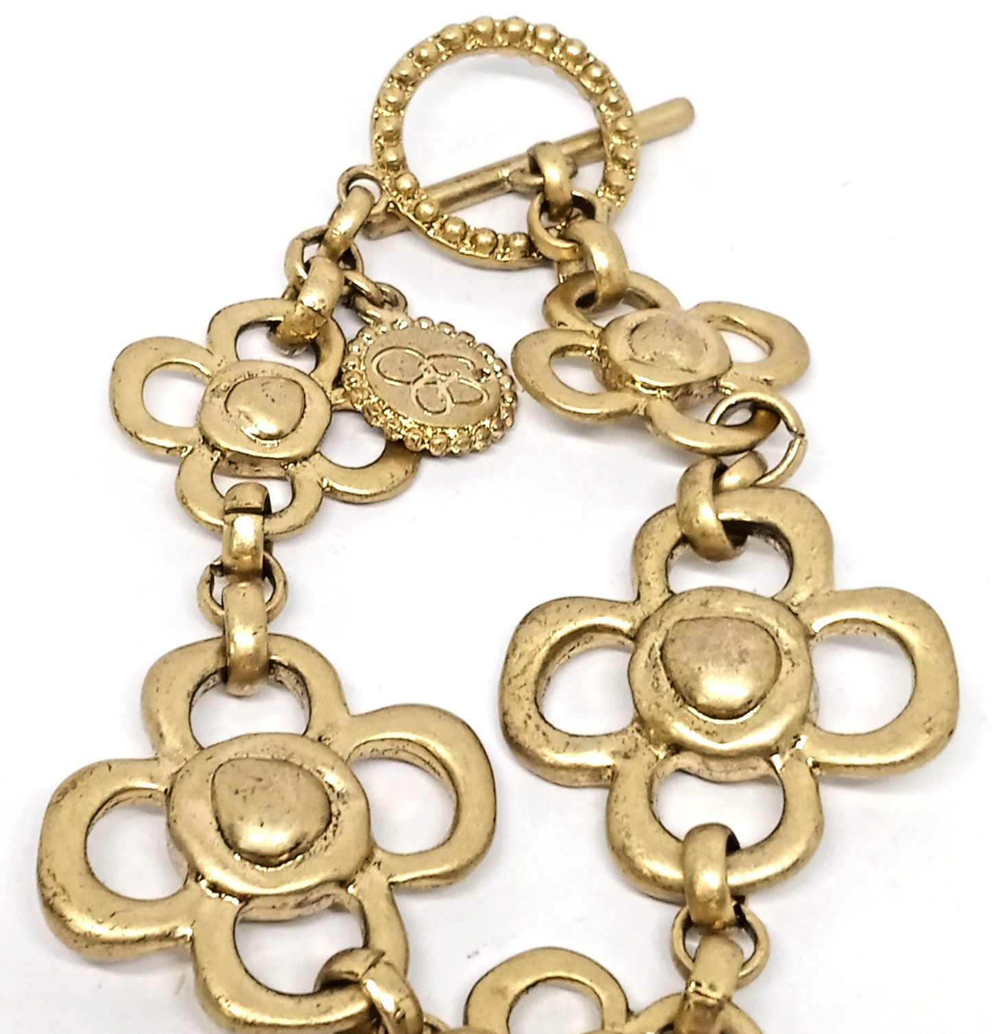 JS Gold Tone Large Clover Link Bracelet Size 6 Inch