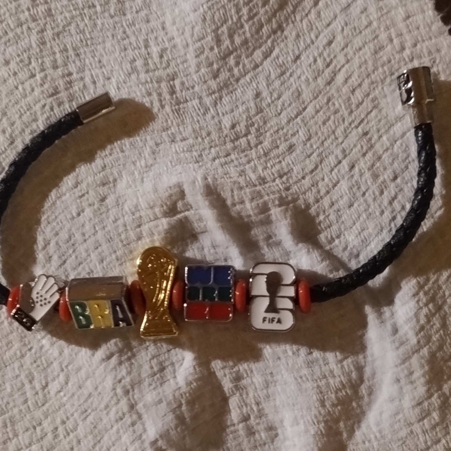 FIFA World Cup Black Braided Leather Beaded Charm Brazil large Bracelet