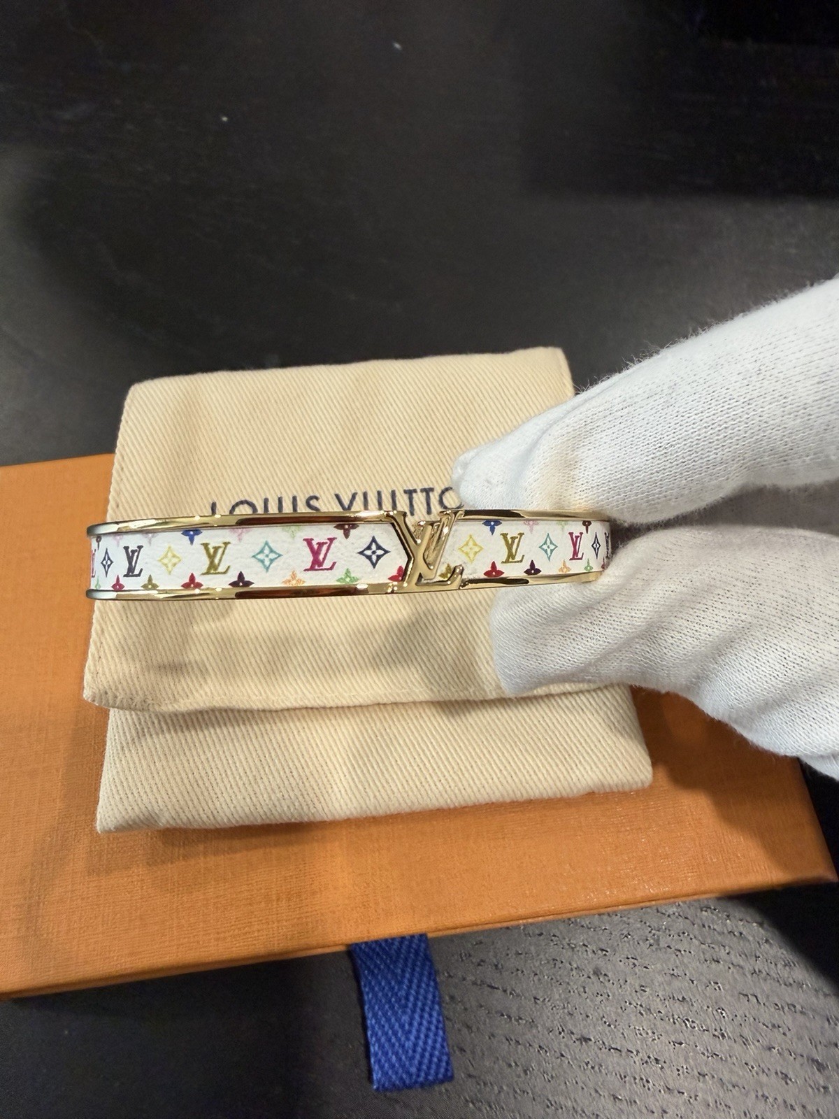 Louis Vuitton Murakami Initiales LV Bracelet Medium White Gold