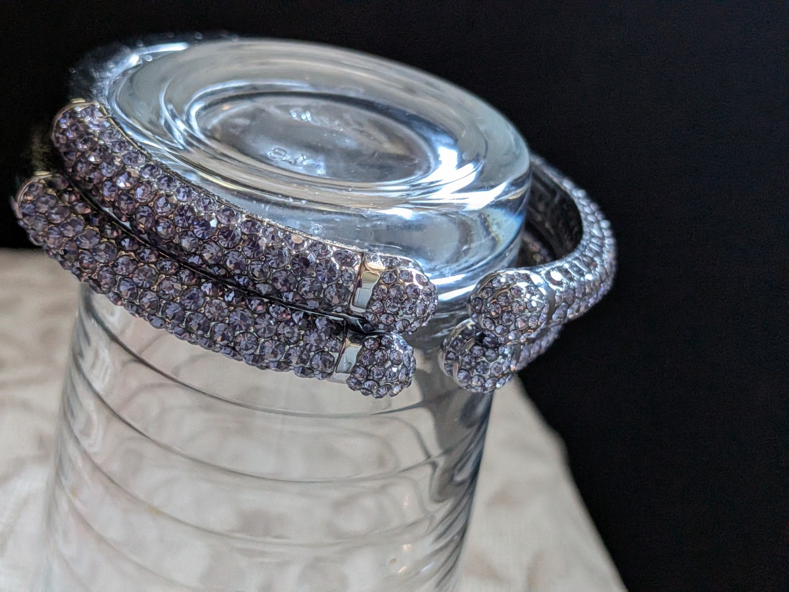 Joan Boyce HSN Kissable Micropavé Crystal Bangle Cuff Bracelets Set 2 Lavender