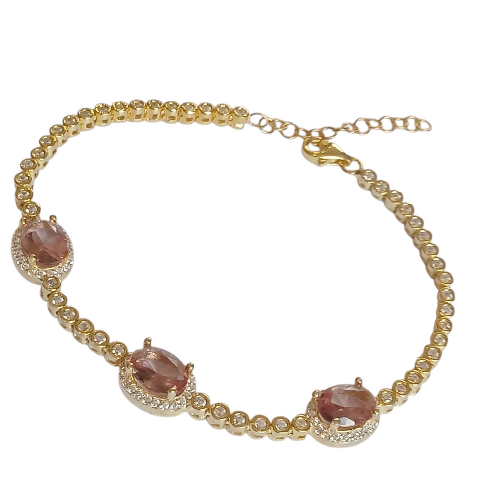Gold plt. 925 Sterling Silver Turkish Handmade Zultanite Topaz Tennis Bracelet