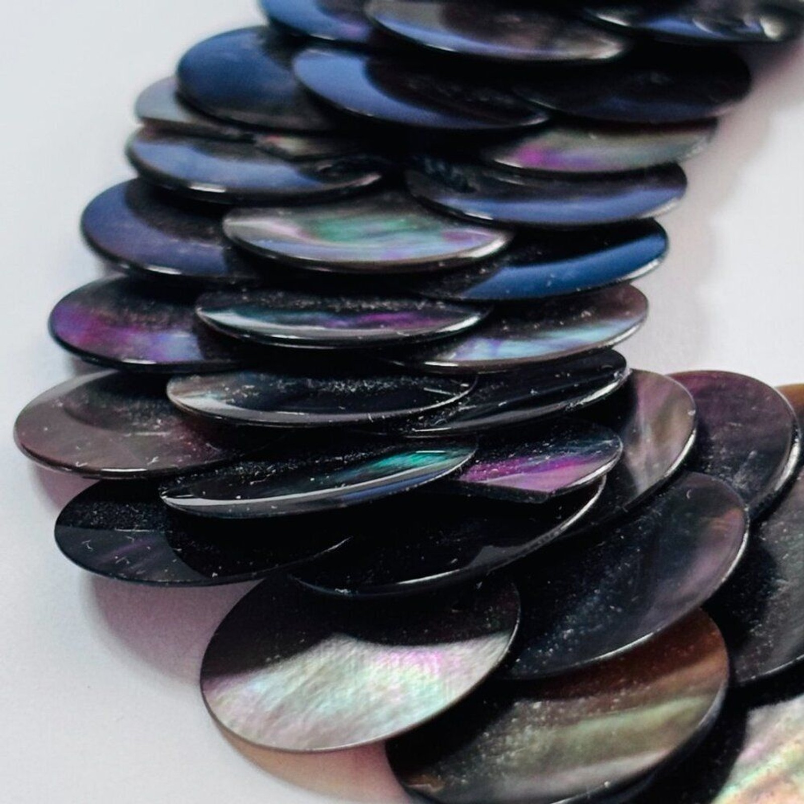 Chico’s Iridescent Mother of Pearl Shell Sequin Statement Bracelet Antiqued