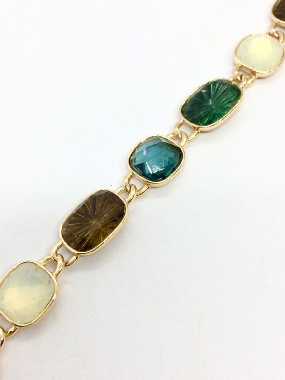 VINTAGE ANNE KLEIN Bracelet Green Brown Opaline Toggle Gold Tone