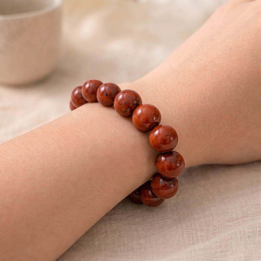 100% Natural Red Jasper Bracelet 10mm Round Beads Healing Crystal Bracelet