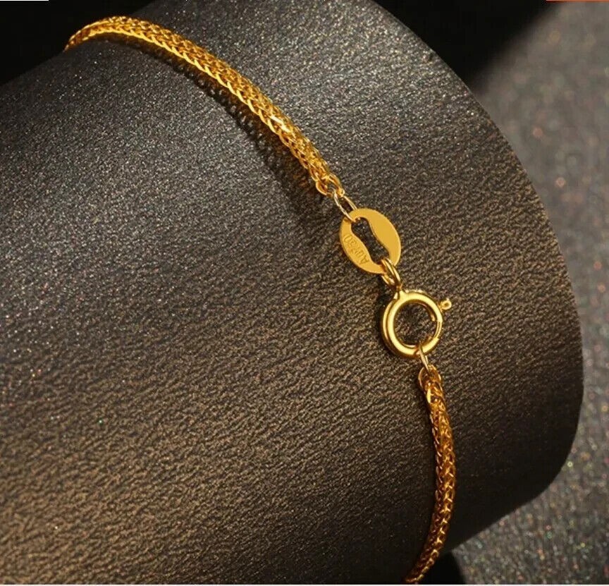 Pure 18K Yellow Gold AU750 Lucky Chain Bracelet Wheat Link Women 5.9”-9.4”