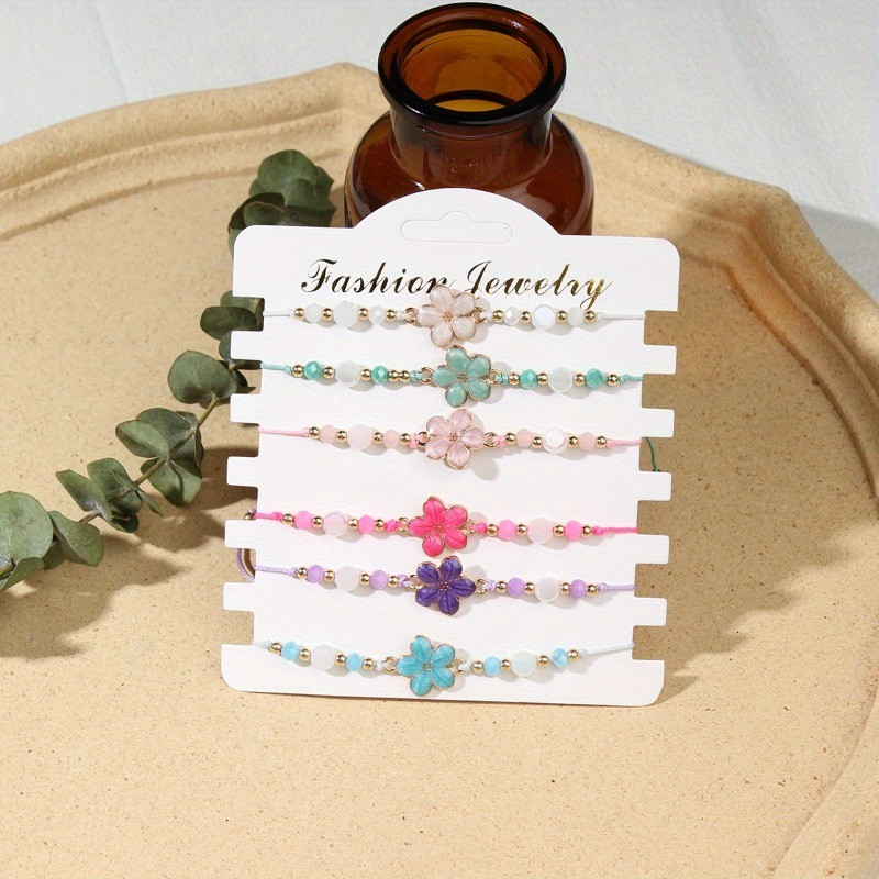 6Pcs Pastel Flower Beaded Bracelets Cute Summer Jewelry Gift for Women