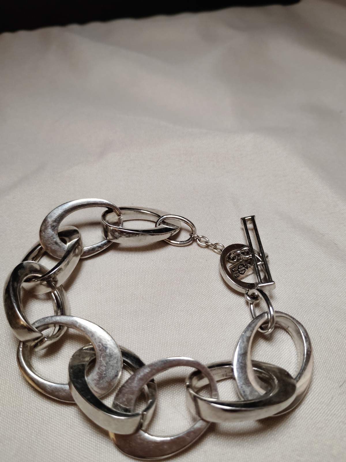 Silver Tone Chunky Oval Link Chain Bracelet Toggle Clasp Metal