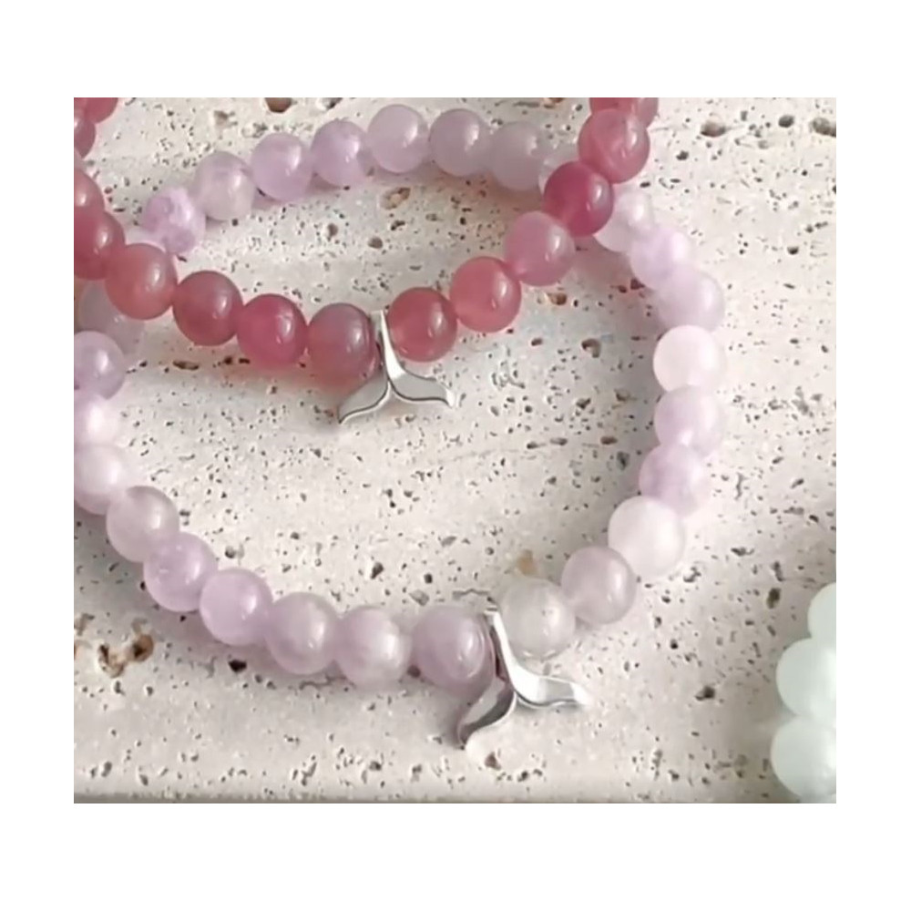 Rose Quartz Lavender Amethyst Whale Tail 925 Silver Bracelet Good Luck Gift