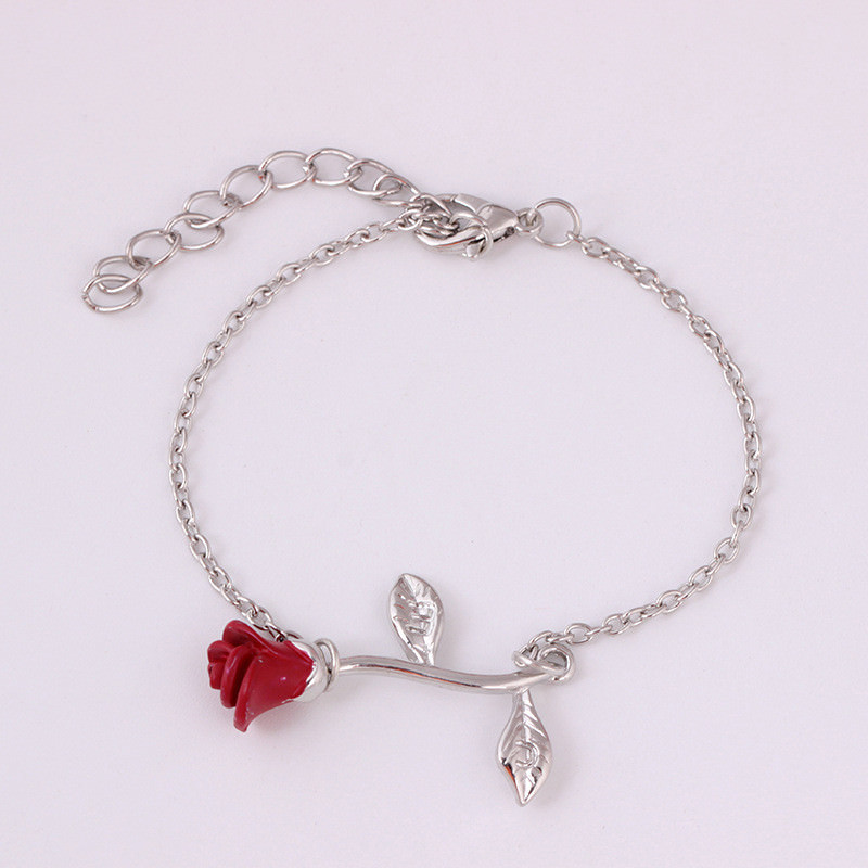 Women’s Fashion Jewelry Red Flower Bracelet Silver Gold Rose Gold 64-3