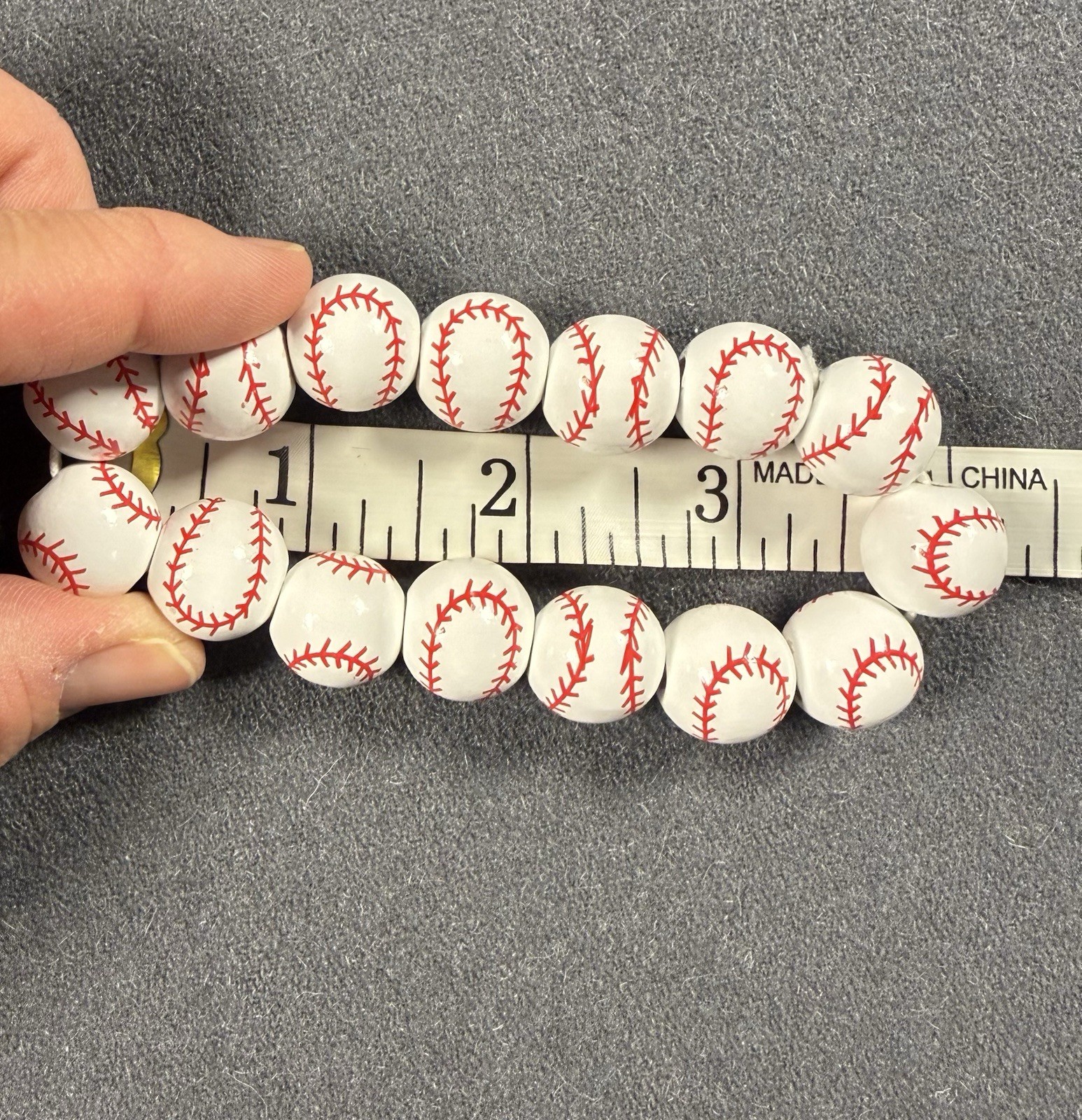 Baseball Beaded White with Red Stitch Acrylic Stretch Sports Bracelet