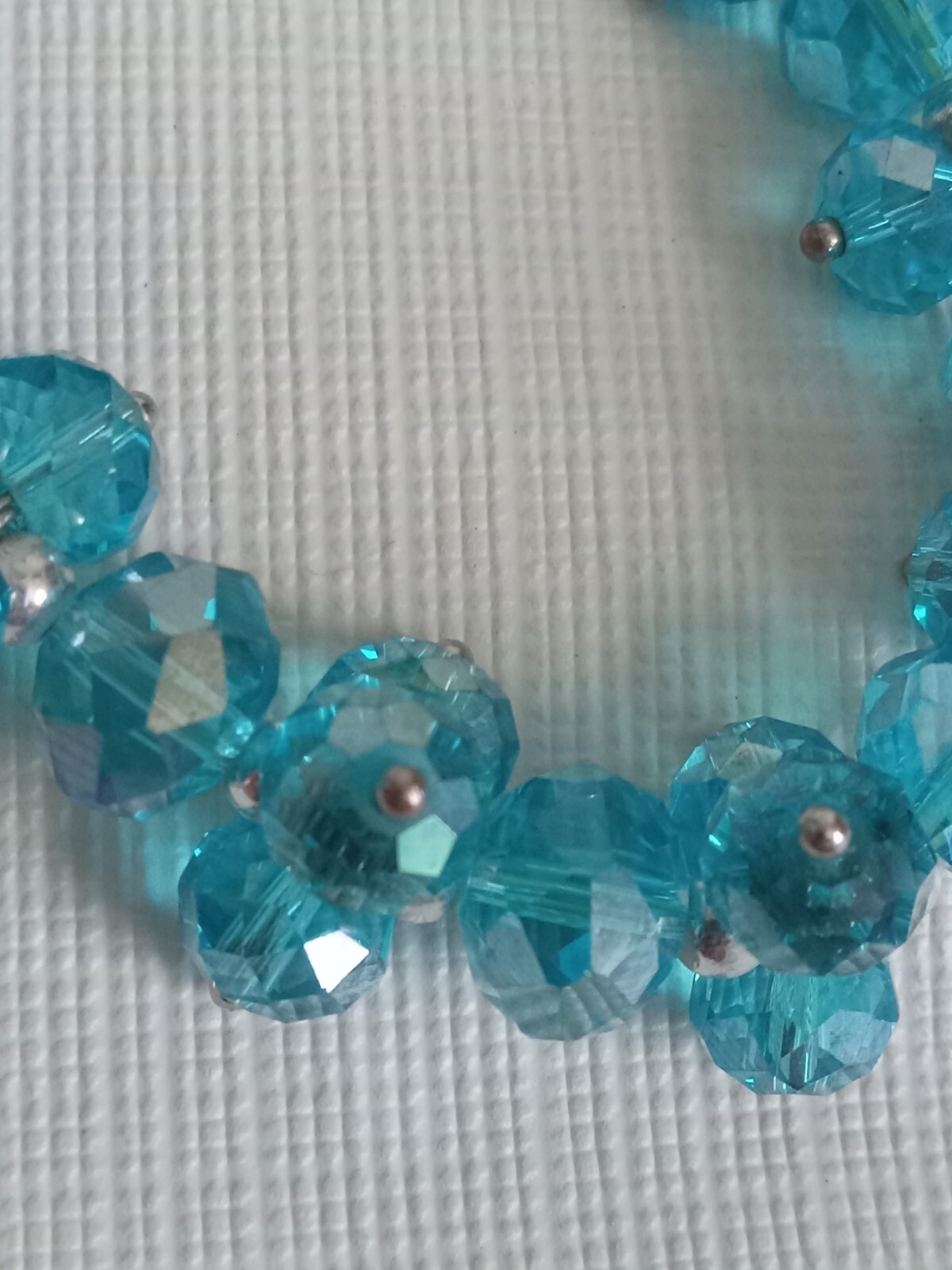 Blue Translucent Imitation Faceted Crystal Beads Elasticized Statement Bracelet