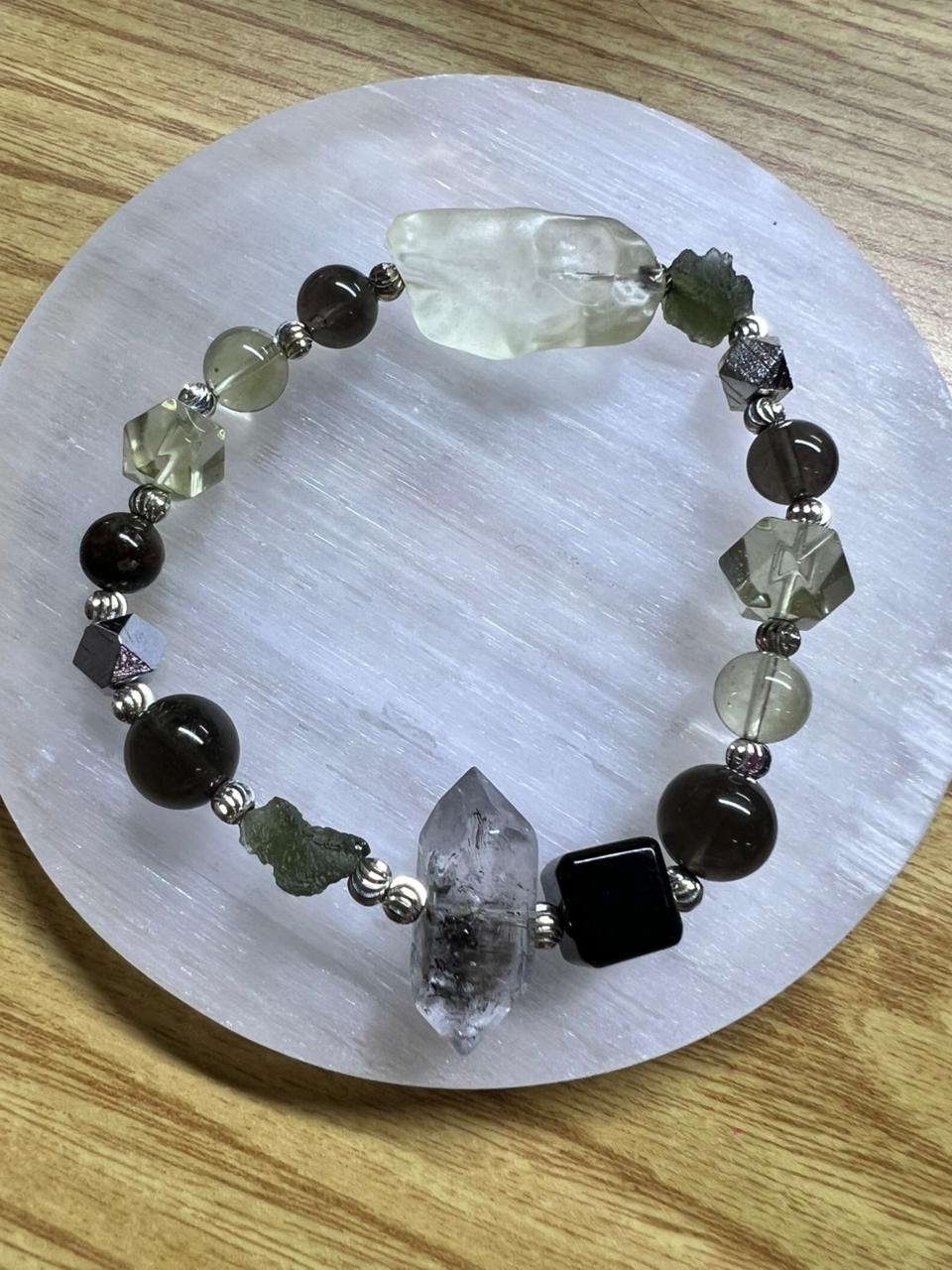 Genuine Moldavite Libyan Desert Glass Herkimer Diamond Meteorite Bracelet