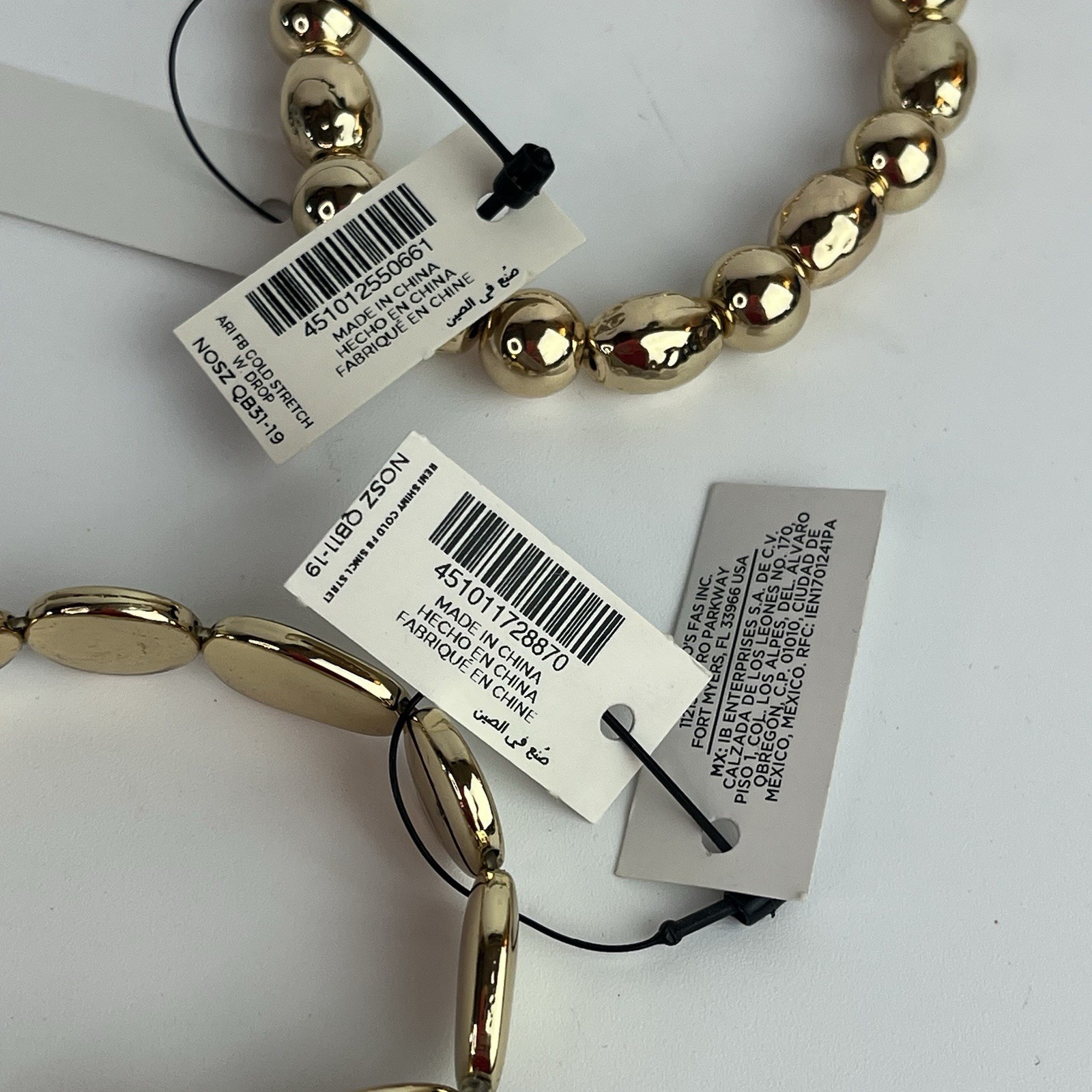 Chico’s NWT Set Of 2 Gold Tone Shiny Stretch Beaded Bracelets Weighted Smooth