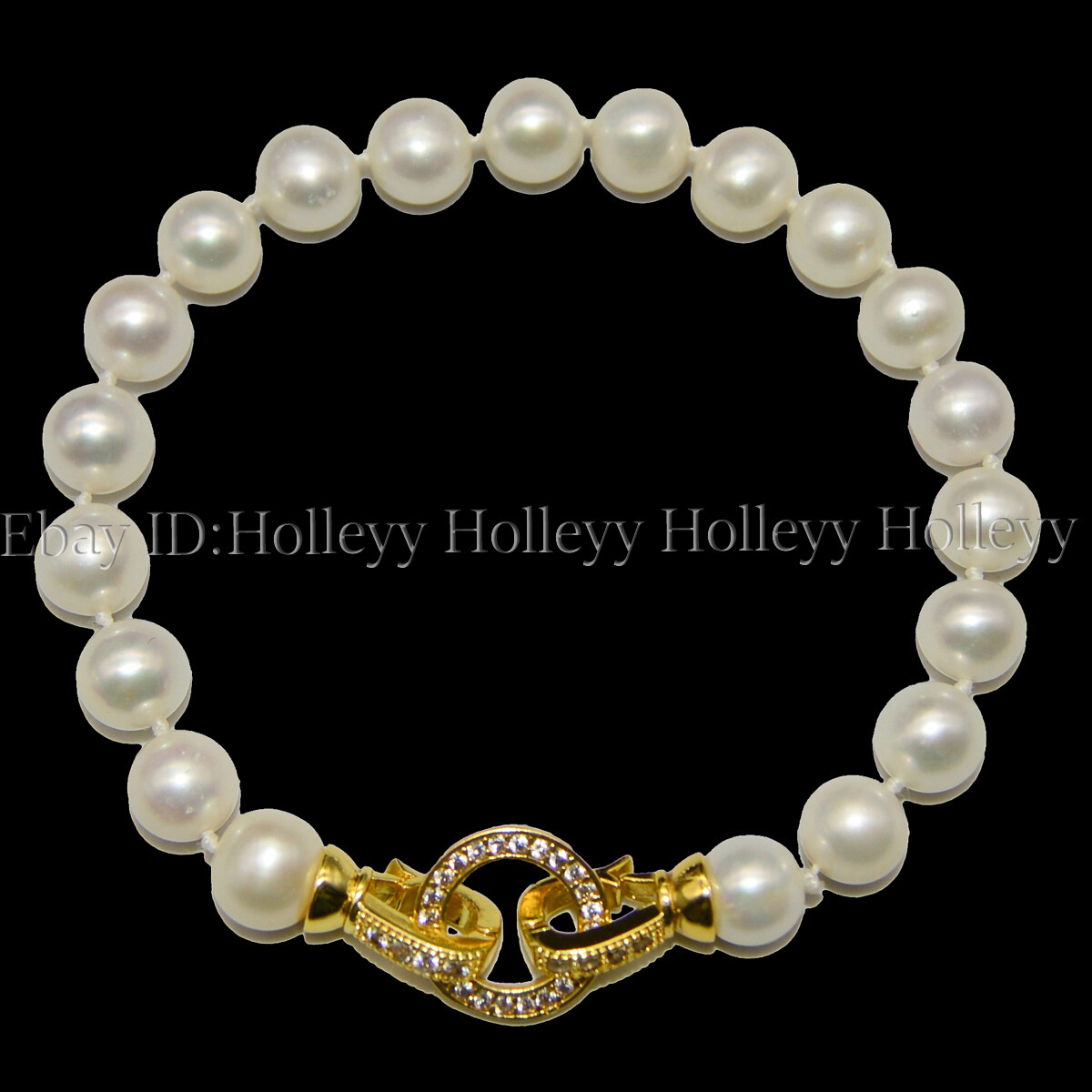 High Quality 8-9mm Genuine Natural White Pearl Round Beaded Bracelets 7.5”