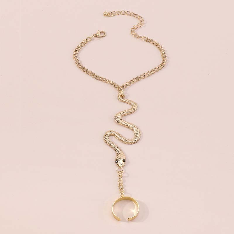 Women Snake Hand Chain Bracelet Ring Gothic Punk Finger Wrist Jewelry Gold Silve