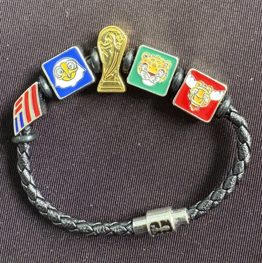 Braided Faux Leather Charm Bracelet Sports Enamel Bead Charms Slide Closure