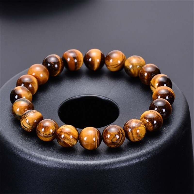 Natural 8mm Tiger’s Eye Stone Bracelet Brown Gemstone Stretch Bracelet Handmade